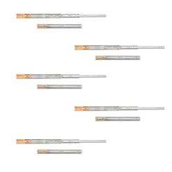 Emuca Lot de 5 jeux de coulisses pour tiroirs, roulement à billes, hauteur 45mm, profondeur 350mm, à sortie totale, avec push,