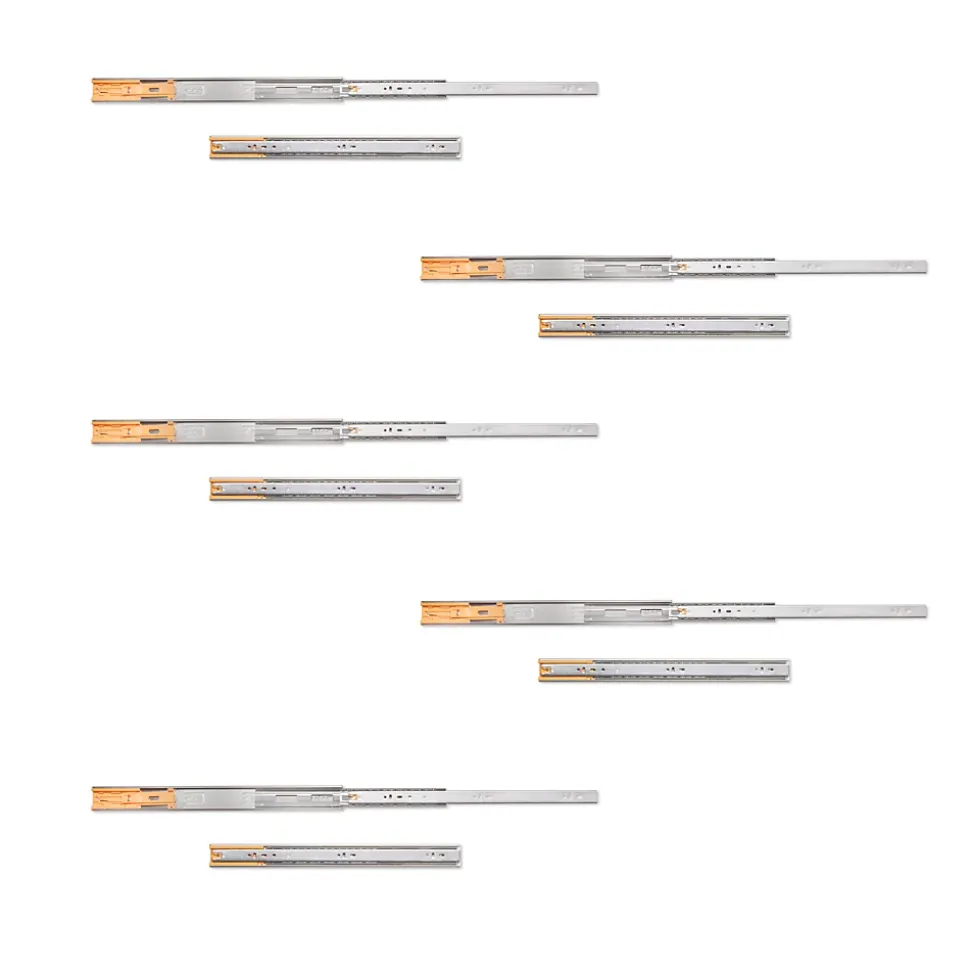 Emuca Lot de 5 jeux de coulisses pour tiroirs, roulement à billes, hauteur 45mm, profondeur 350mm, à sortie totale, avec push,