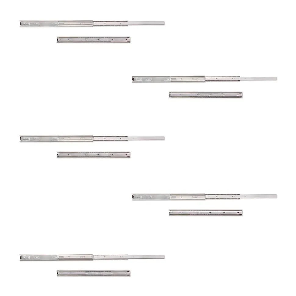 Emuca Lot de 5 jeux de glissières de tiroirs, roulement à billes, hauteur 45mm, profondeur 500mm, sortie totale, zingué