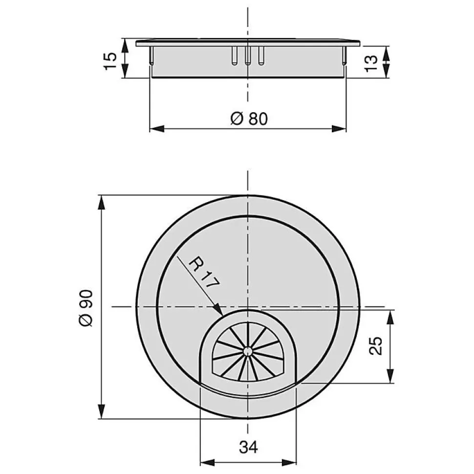 Emuca Lot de 8 passe-câbles circulaires, diamètre 60mm, à encastré Zamak, Chromé