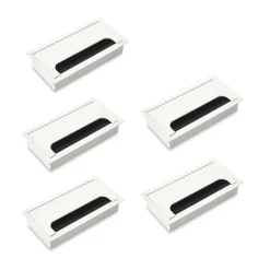 Emuca Lot de 5 Passe-câbles pour tables Quadrum, rectangulaires, 159x80mm, à encastrer, Aluminium, Peint en blanc