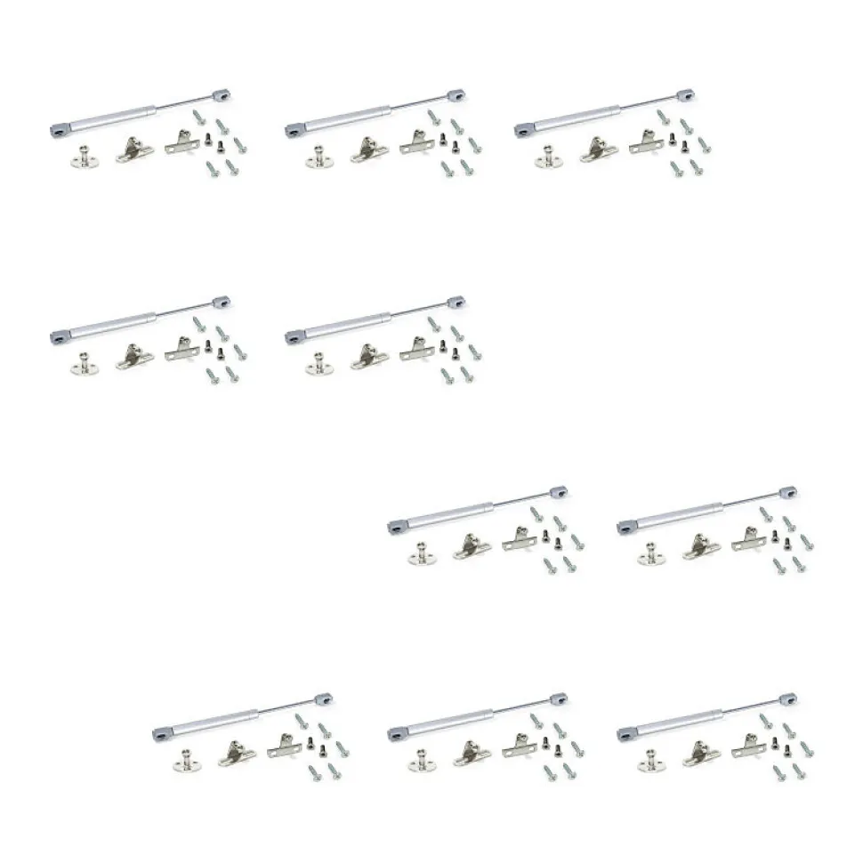 Emuca Lot de 10 pistons pour portes Relevable H, 11kg, course 100mm, avec loquets, acier et plastique, gris métallisé