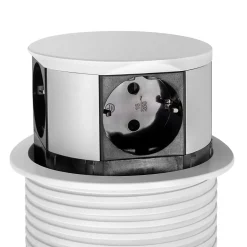Emuca Multiconnecteur Vertikal Push diamètre 100mm, 3 prises de type Schuko, 1 USB type A, 1 USB type C, Acier et Plastique, Peint