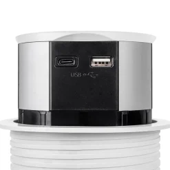Emuca Multiconnecteur Vertikal Push diamètre 100mm, 3 prises de type Schuko, 1 USB type A, 1 USB type C, Acier et Plastique, Peint