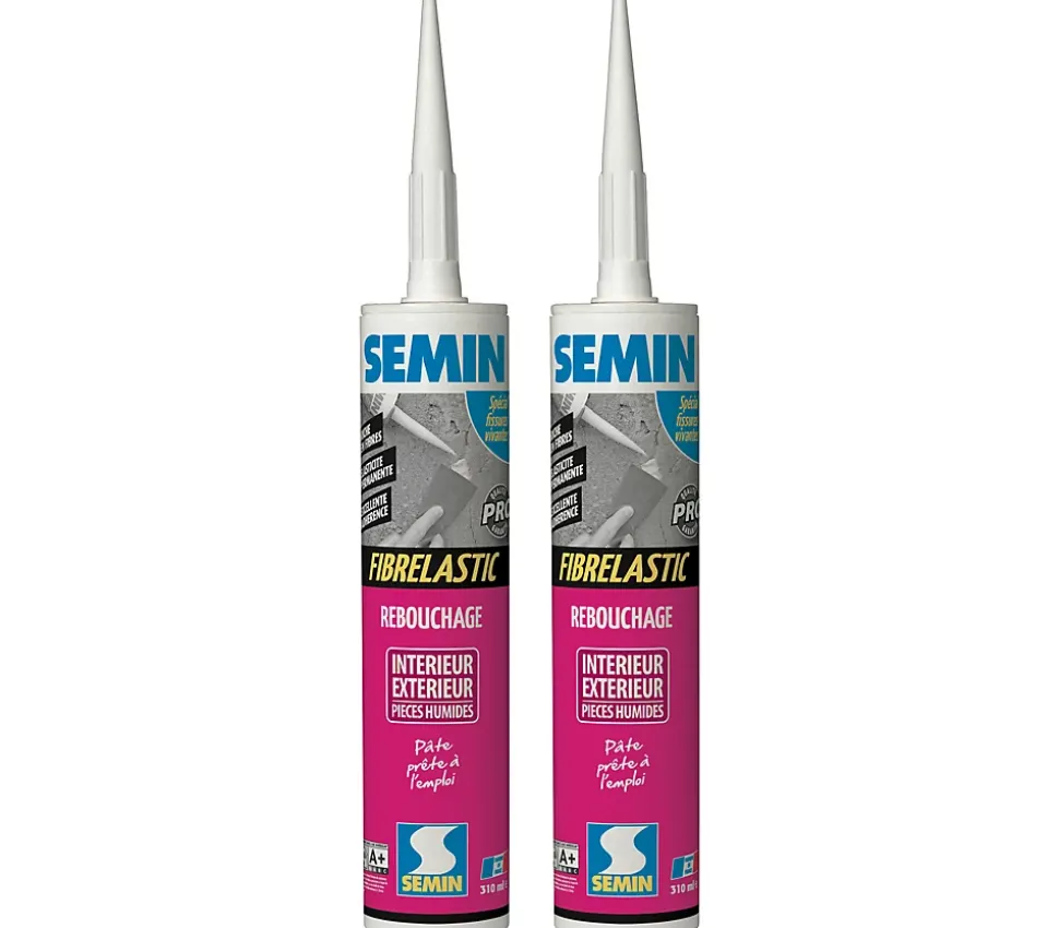 2 Enduits de Rebouchage Fibrelastic Semin, Fissures Vivantes, Cartouche 310 ml