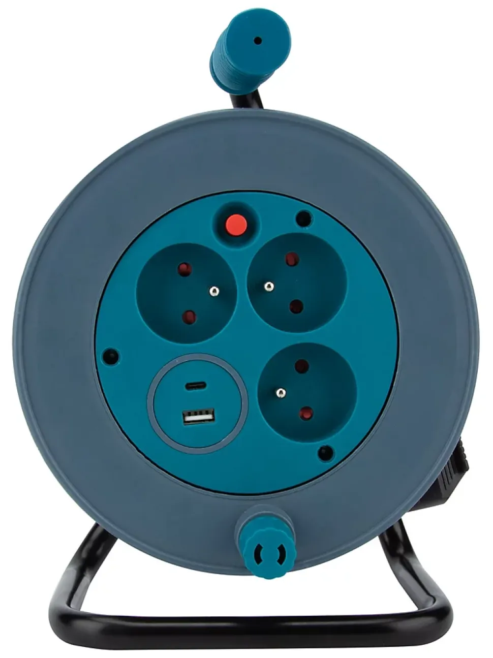 Enrouleur 12m 3 prises + 2USB - bleu - Zenitech