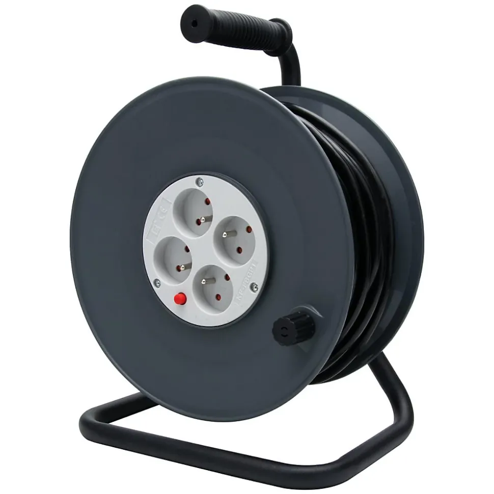 Enrouleur 4 prises 25m + coupe-circuit + support Zenitech