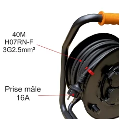 Enrouleur PRO de chantier 3G2.5 40m IP44 platine fixe (anti twist) - câble H07RN-F- 4 prises 16A - garantie 2 ans