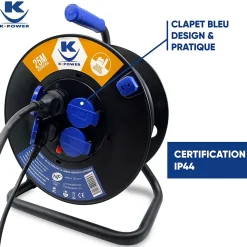 Enrouleur Pro 40M 3G2.5 IP44 avec 4 Prises à Clapet pour Usage Intensif en Intérieur & Extérieur