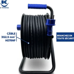 Enrouleur Pro 40M 3G2.5 IP44 avec 4 Prises à Clapet pour Usage Intensif en Intérieur & Extérieur