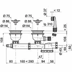 Ensemble vidage 2 cuves ø 90 extra-plat Wirquin Espace