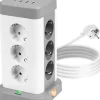 ET12C Tour multiprise 12 prises 3680W 13A 3x USB-A 1x USB-C Câble 1,8m Parasurtenseur protection surtension Duronic