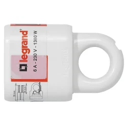 Fiche femelle 6A 2 P+T blanc avec anneau Legrand