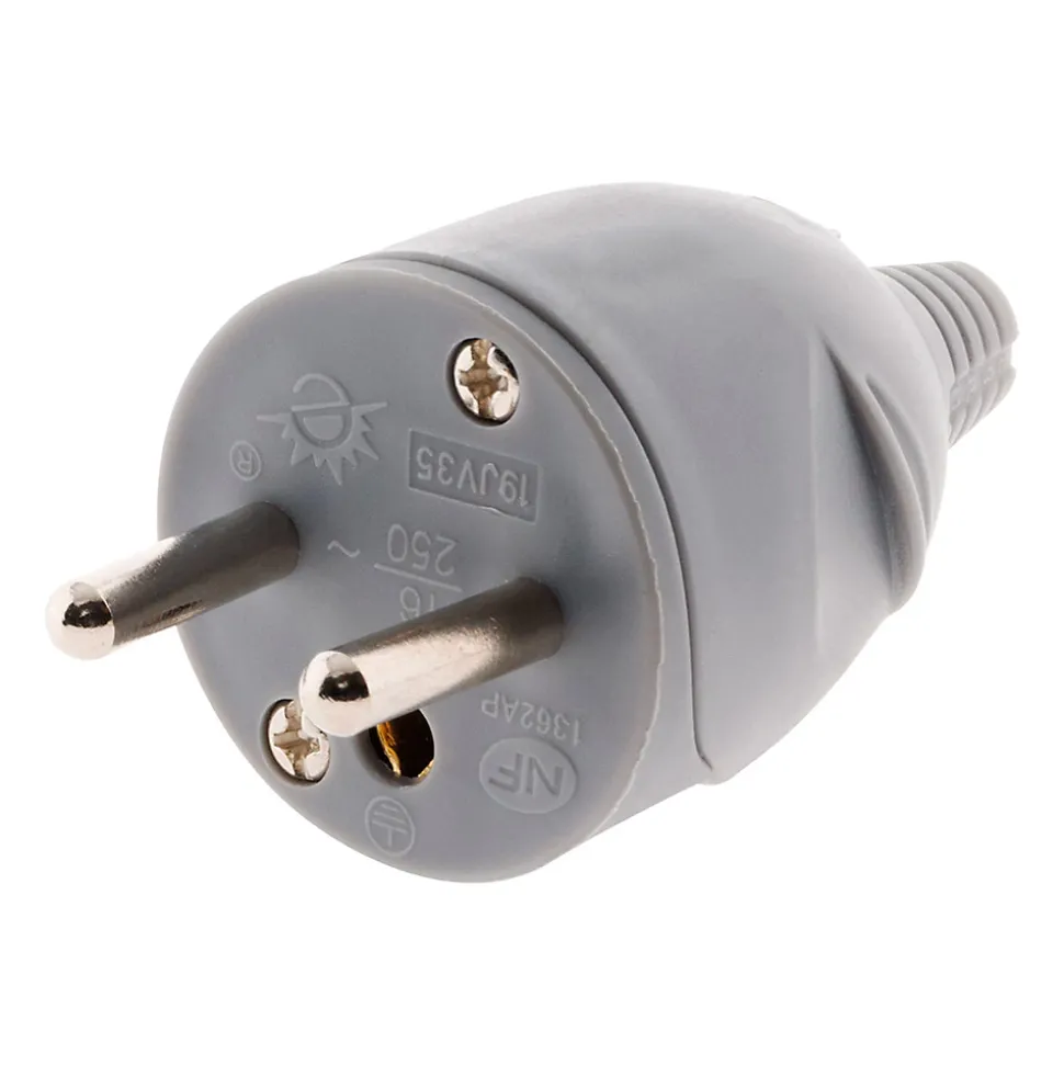 Fiche mâle 16A 2P+T - Gris - Zenitech