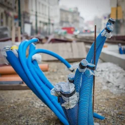 Gaine électrique enterrée FI32 mm 50 m EDO annelée double paroi avec tire fil et manchon 450 N bleue EDO