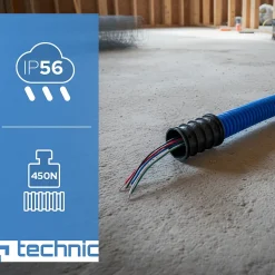 Gaine électrique enterrée FI50 mm 50 m EDO annelée double paroi avec tire fil et manchon 450 N bleue EDO