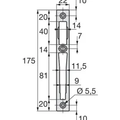 Gâche centrale aluminium largeur 22mm épaisseur 6mm anodisé argent - STREMLER - 2839.10.2