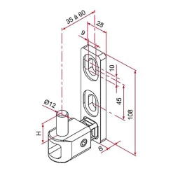 Gond de portail MULTIFIX L à axe réglable de 35 à 60mm pivot diamètre 12mm - TIRARD - NA619002