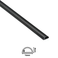Goulotte décorative demi-ronde noire auto-adhésive D-Line 16 x 8 mm, 1 m