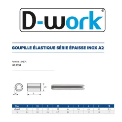 100 Goupilles Elastiques Epaisses D. 3 x 10 mm - 8752 - Inox A2 - D-Work