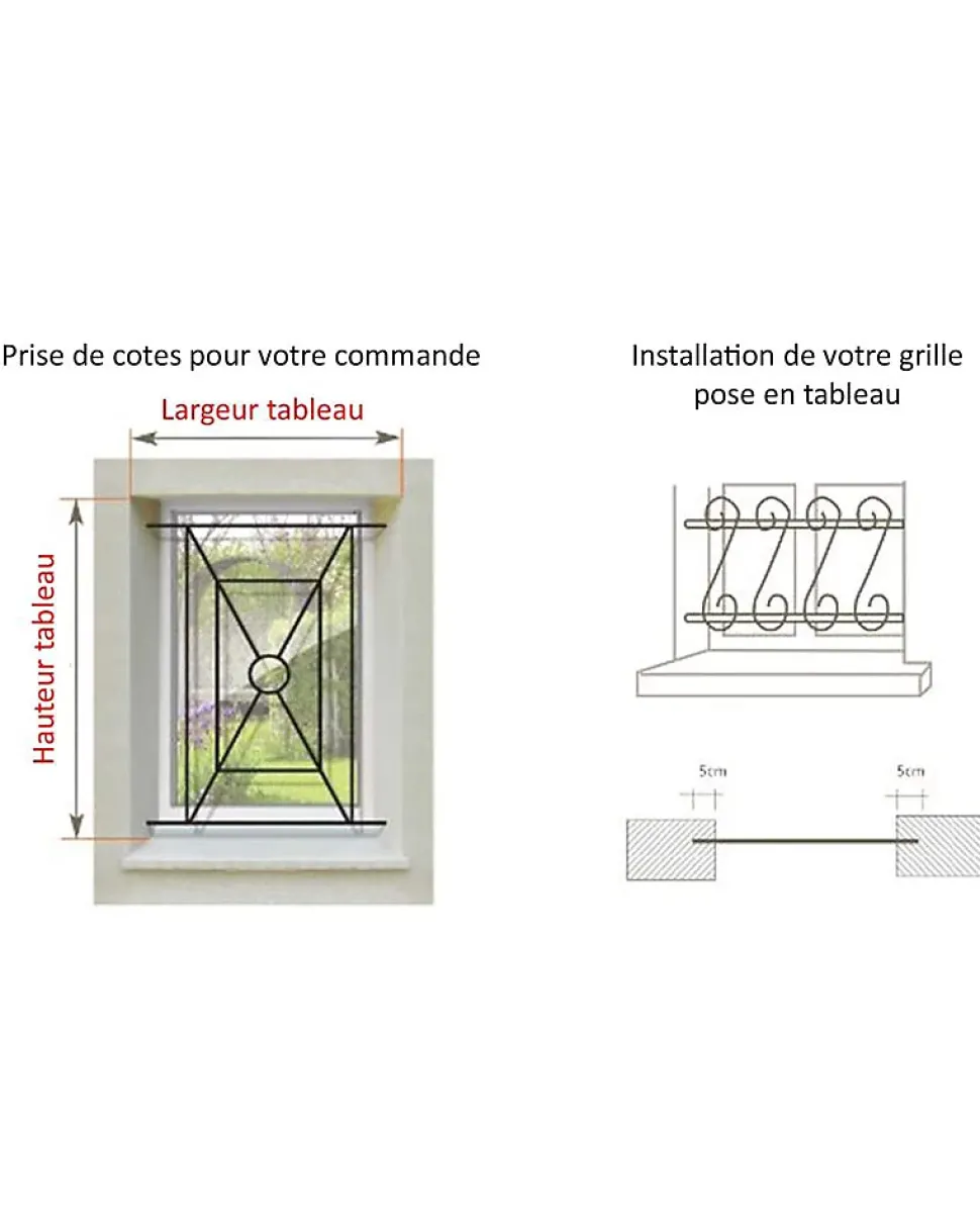 Grille de Defense DISTRI pour Fenetre H 125 cm x L 80 cm (côte tableau)