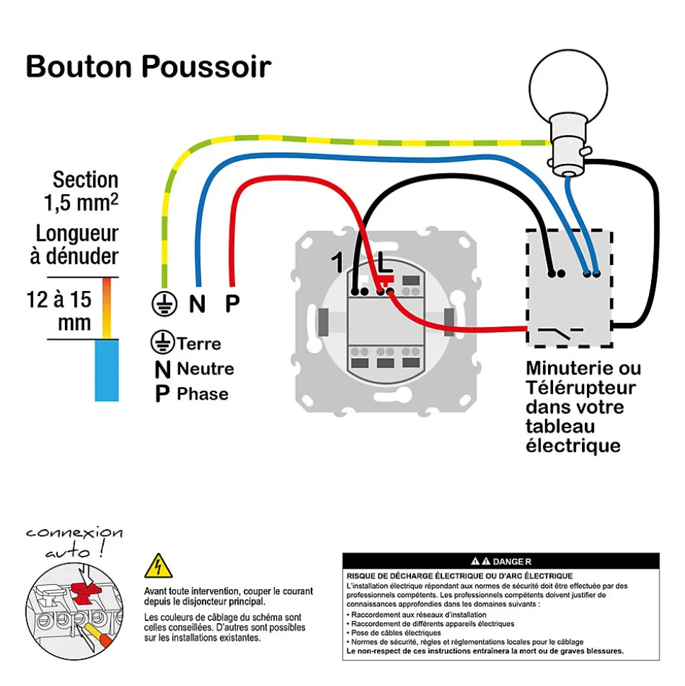 Interrupteur poussoir 10A Schneider Electric Ovalis blanc