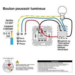 Interrupteur poussoir lumineux LED bleu 10A à vis Schneider Electric Odace aluminium
