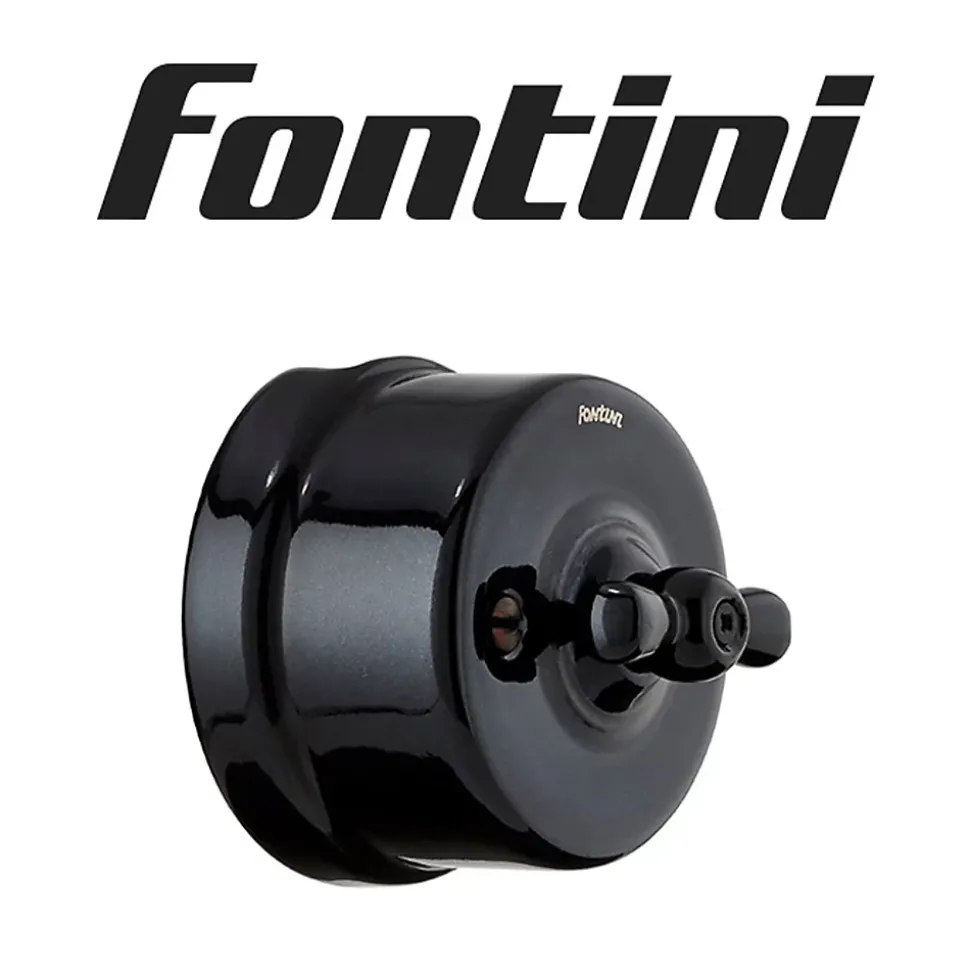 Interrupteur va-et-vient Fontini Garby Porcelaine noire, manette noire en saillie