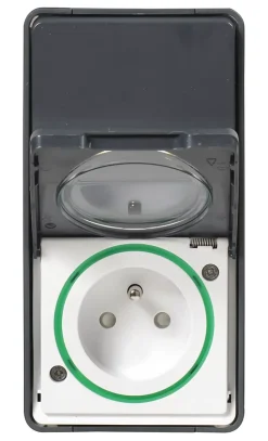 Interrupteur va-et-vient + prise avec terre verticale étanche complets saillie Schneider Electric Mureva Styl anthracite
