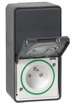 Interrupteur va-et-vient + prise avec terre verticale étanche complets saillie Schneider Electric Mureva Styl anthracite