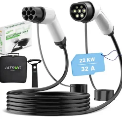 JATRHG câble de recharge 22kW / 32A triphasé, 5m, type 2 vers type 2, pour véhicules électriques et hybrides rechargeables