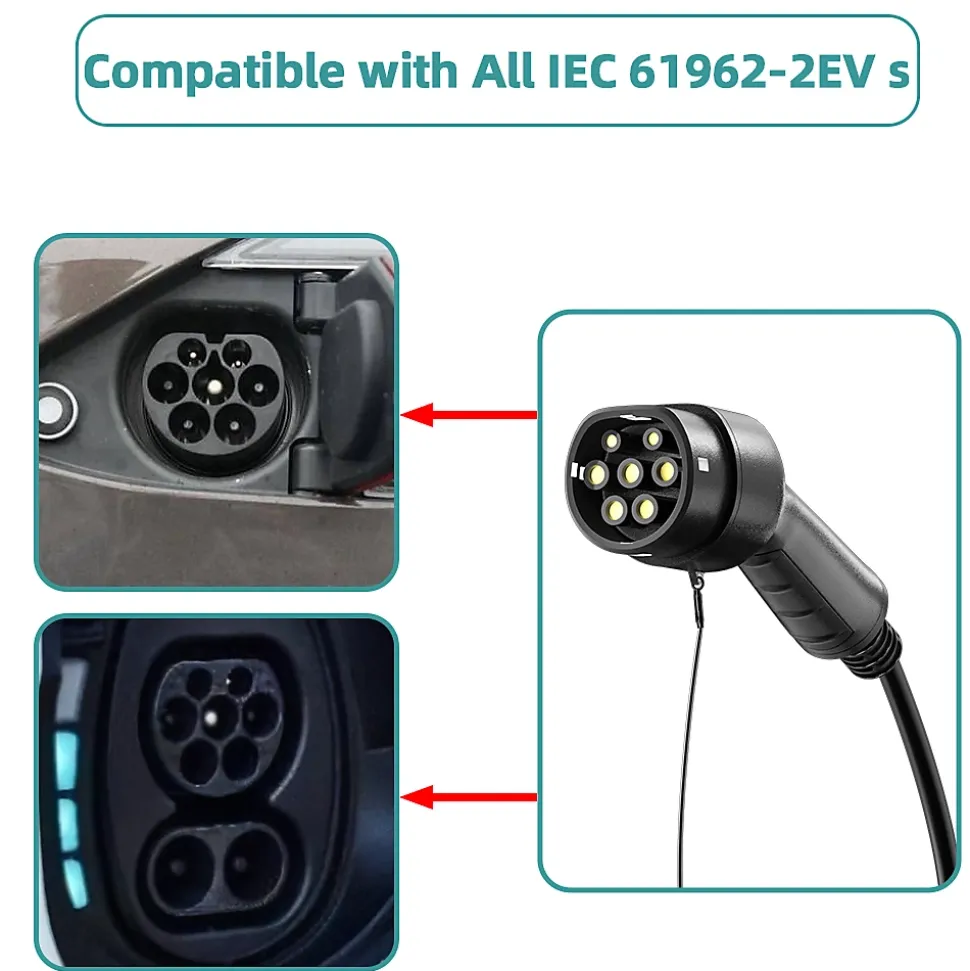 JATRHG câble de recharge 22kW / 32A triphasé, 5m, type 2 vers type 2, pour véhicules électriques et hybrides rechargeables