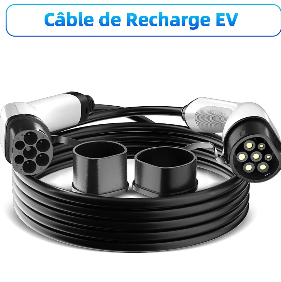 JATRHG câble de recharge 11kW / 16A triphasé, 8m, type 2 vers type 2, pour véhicules électriques et hybrides rechargeables