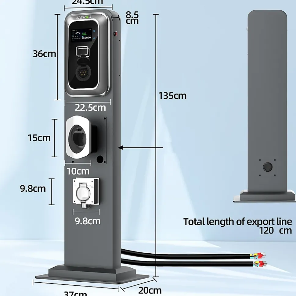 JATRHG K2 kit de borne de recharge, 11kW / 16A, triphasé, avec prise de type 2 équipée de shutter pour EV, support inclus