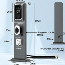 JATRHG K2 kit de borne de recharge, 22kW / 32A, triphasé, avec prise de type 2 équipée de shutter pour EV, support inclus