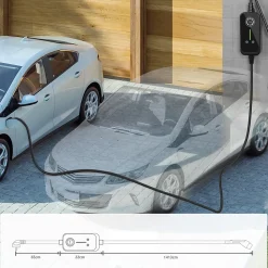 JATRHG P1 chargeur portable réglable de 3,6kW à 1,5kW / 16A à 8A monophasé, 20m, type 2, pour véhicules électriques