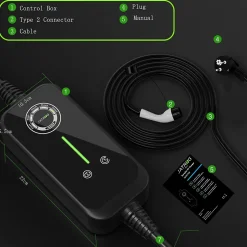 JATRHG P1 chargeur portable réglable de 3,6kW à 1,5kW / 16A à 8A monophasé, 15m, type 2, pour véhicules électriques