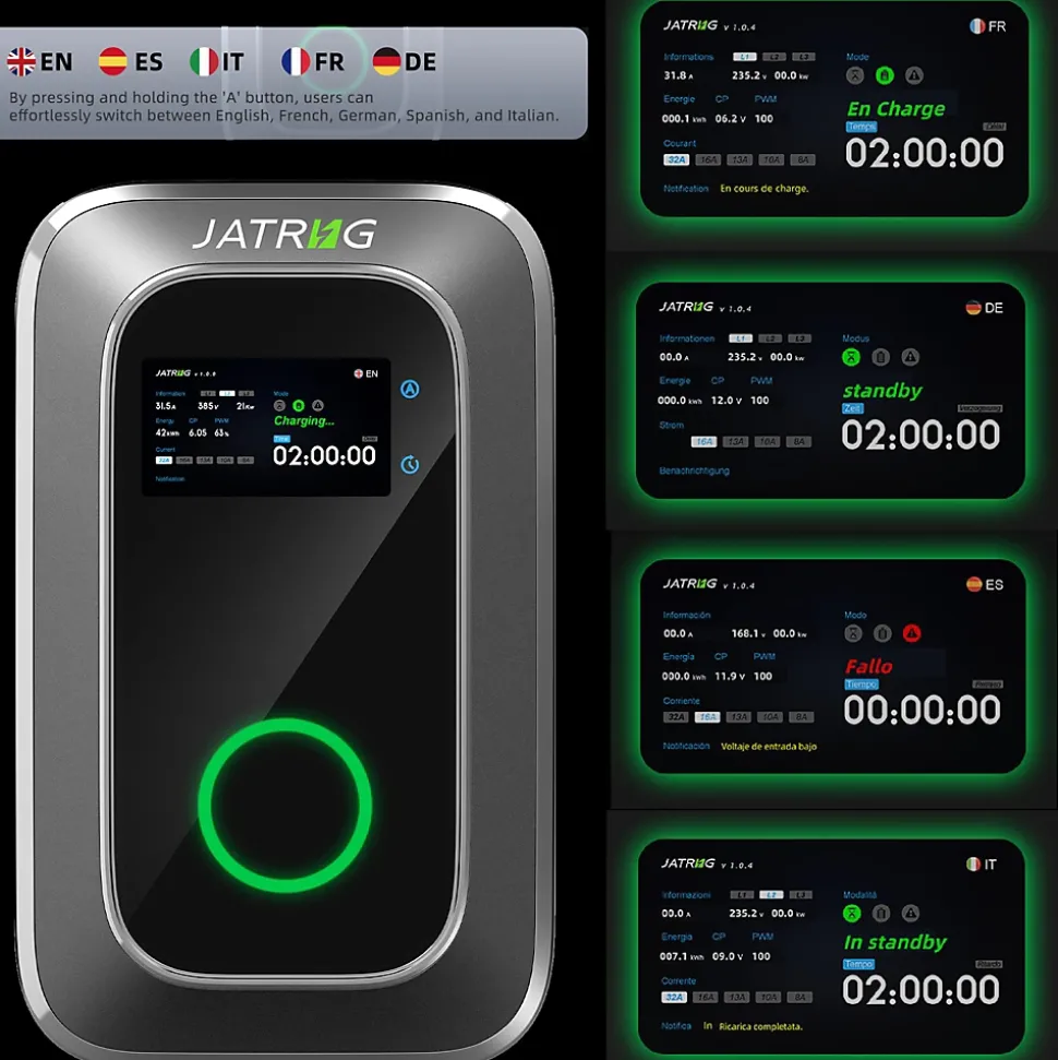 JATRHG S1 borne de recharge IP66 pour véhicules électriques, 11 kW / 16 A, triphasé, avec câble type 2 de 8 m