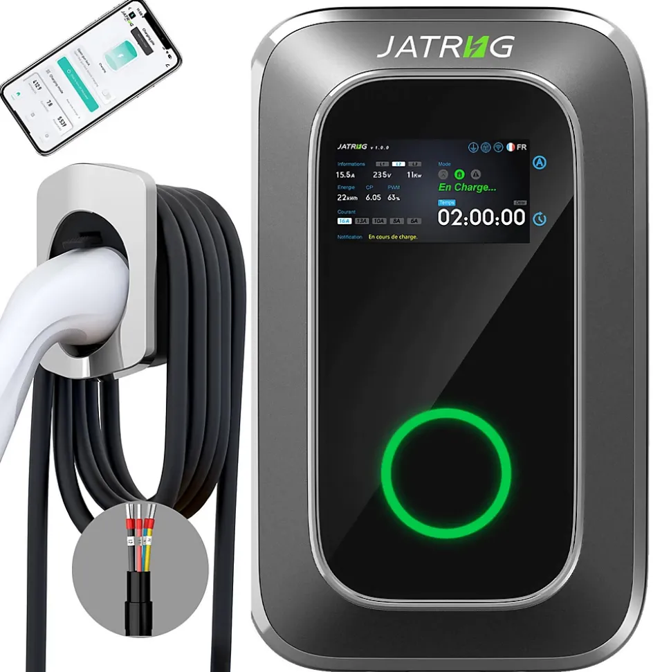 JATRHG S1 borne de recharge IP66 pour véhicules électriques, 11 kW / 16 A, triphasé, avec câble type 2 de 12 m