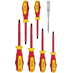Jeu de 7 tournevis isolés (3 plats + 3 cruciformes + testeur)