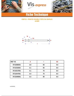 Kg de pointes Double Tête Acier brut 3.1X75 - 5 pièces