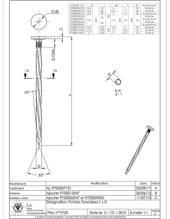 Kg de pointes Torsadées Acier brut 2.8X50 - 5 pièces