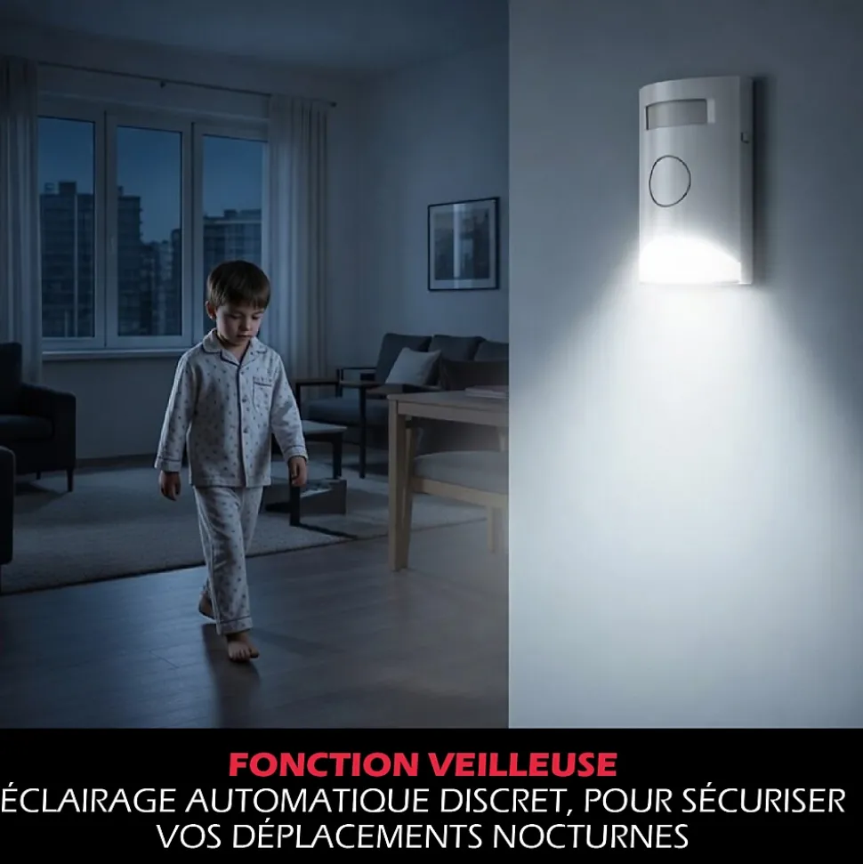 Kit Alarme autonome détection de mouvement Eclairage alerte intégré détecteur ouverture x3 et télécommande x2