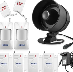 Kit Alarme Maison sans Fil 115dB - avec Sirène, 4 Détecteurs Ouverture,2 Télécommandes, 2 Capteurs de Mouvement