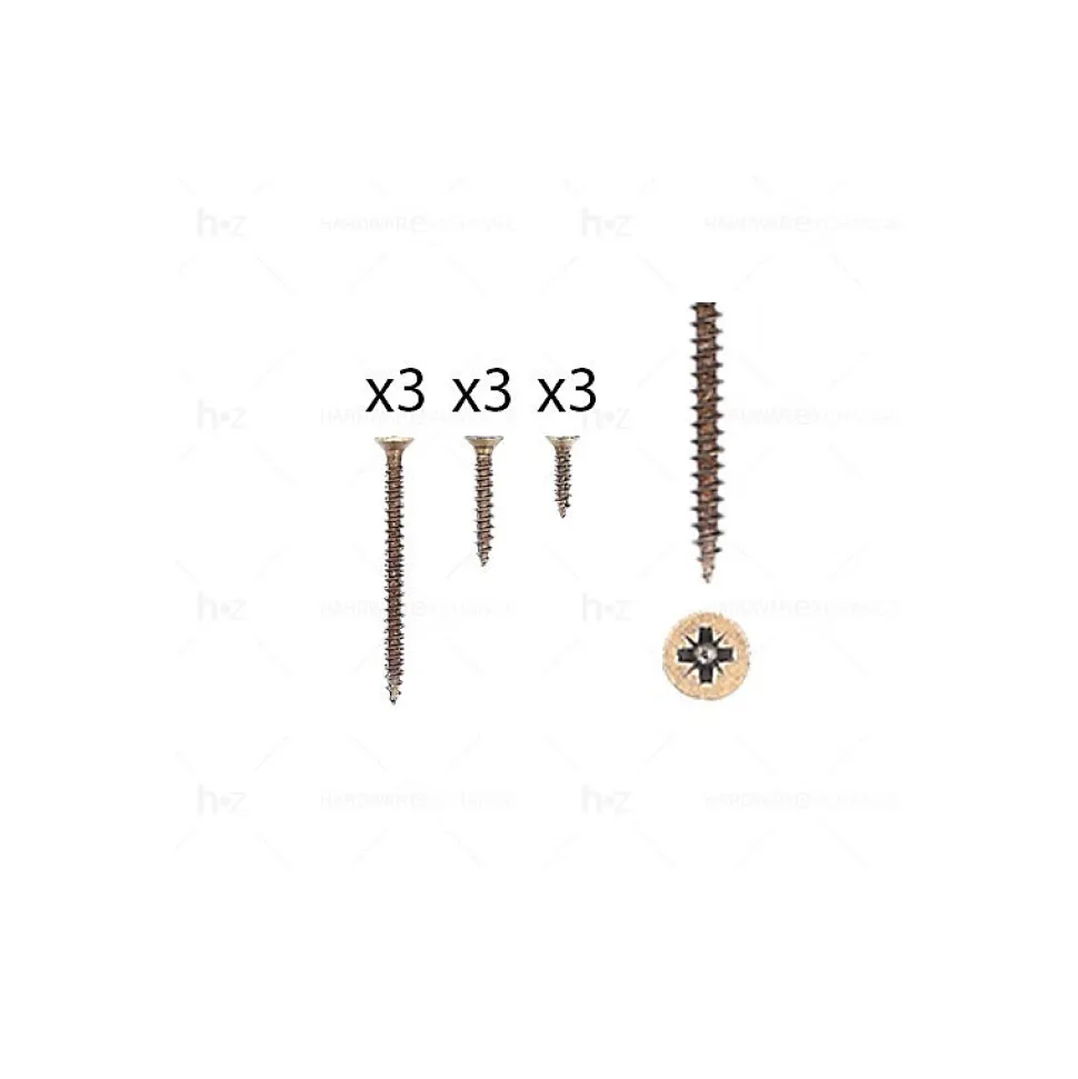 1 kit composés de 3 vis 35x16 + 3 vis 4x25 + 3 vis 4x50 Florence antique, Lot de 6