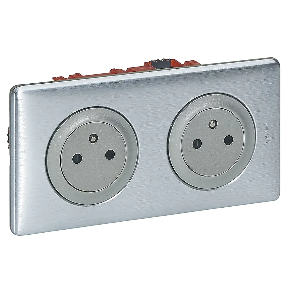 Kit double prises avec terre Pré-câblées Legrand Céliane aluminium