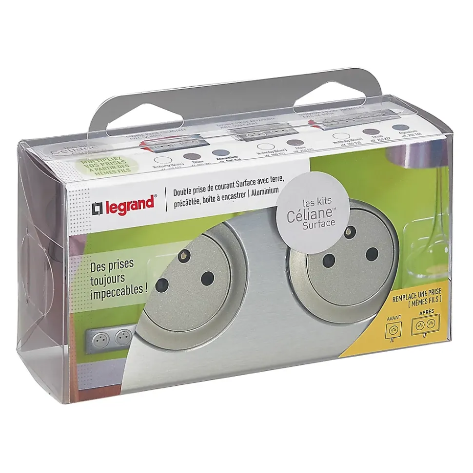 Kit double prises avec terre Pré-câblées Legrand Céliane aluminium