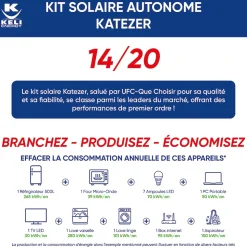 Kit Solaire KATEZER Connecté 840W - Prêt à Brancher - PV Bifacial - Installation Facile - Suivi Direct - Pose : Sol, Mur, Balcon