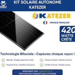 Kit Solaire KATEZER Connecté 840W - Prêt à Brancher - PV Bifacial - Installation Facile - Suivi Direct - Pose : Sol, Mur, Balcon