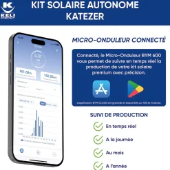 Kit Solaire KATEZER Connecté 420W - Prêt à Brancher - PV Bifacial - Installation Facile - Suivi Direct - Pose : Sol, Mur, Balcon